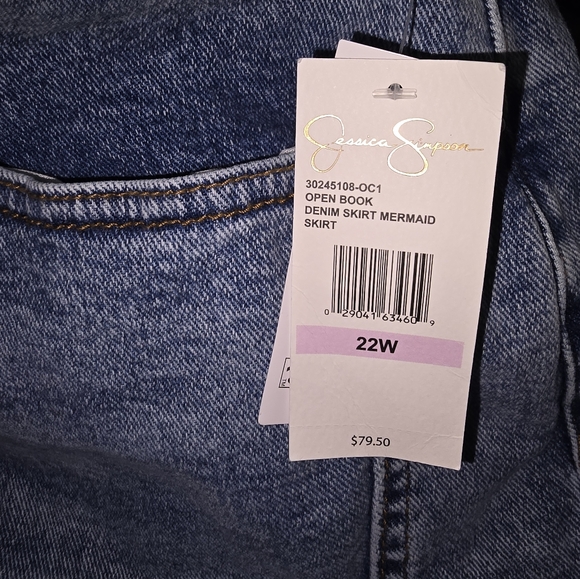 Jessica Simpson Stretch Maxi Mermaid Women's Open Book Blue Denim Maxi Skirt 22 - Picture 6 of 10